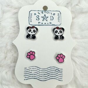 Stainless Steel, Screw on back, Panda and Paw Earrings